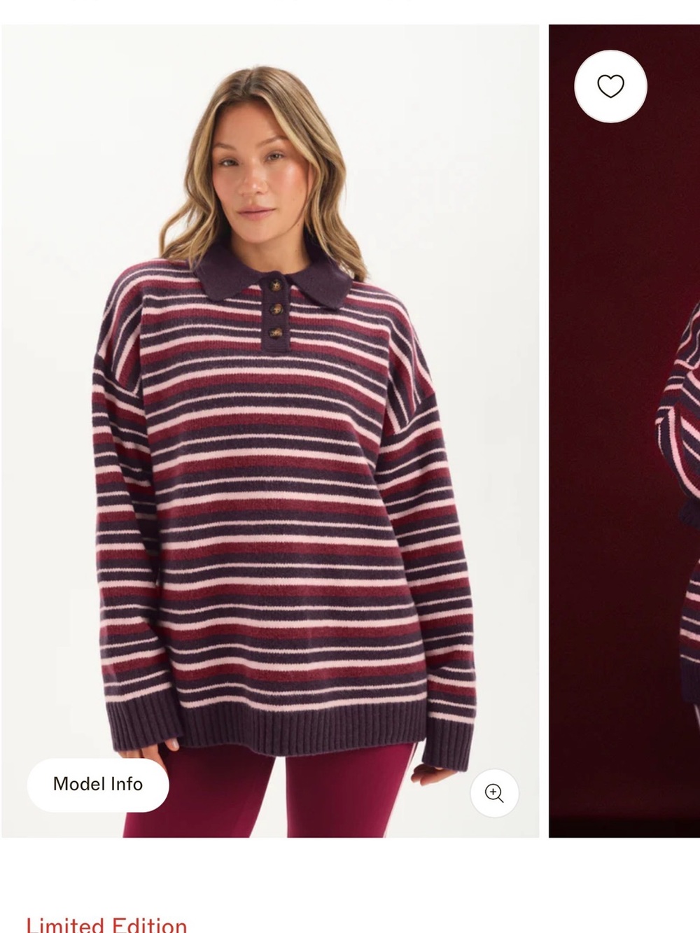 SET ACTIVE Limited Edition Striped Polo Sweater - Burgundy/Pink/White